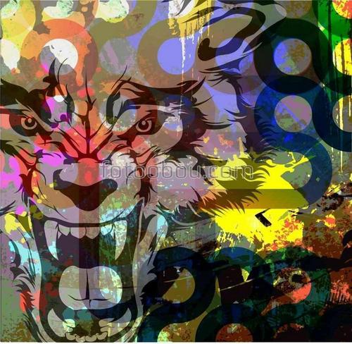 абстракция, волк, краски