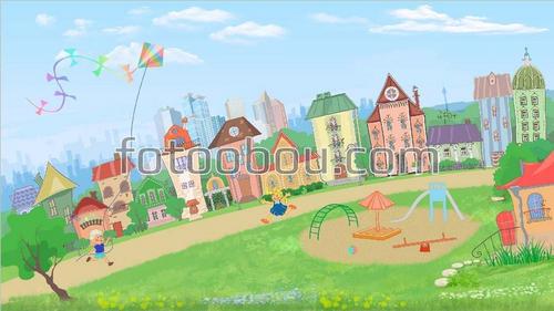 рисунок, мультфильм, детская площадка, для девочки, для мальчика