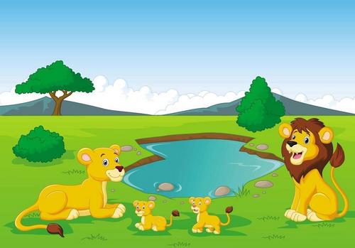 для детей, львы, рисунок, африка, сафари, озеро