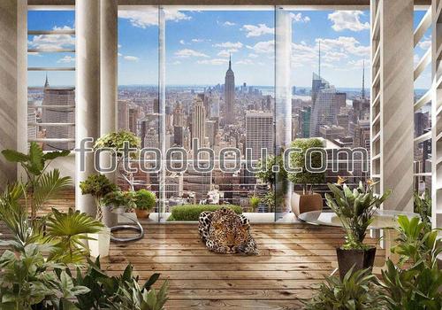 леопард, нью-йорк, небоскребы, вид из окна