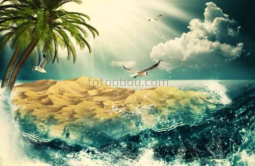 природа, море, пляж, песок, небо, пальма