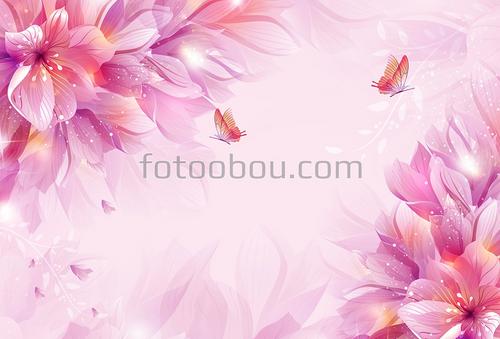 цветы, бабочки, 3Д, нежность, расширяющие пространство