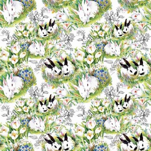 кролики, зайчики, трава, цветы, любовь