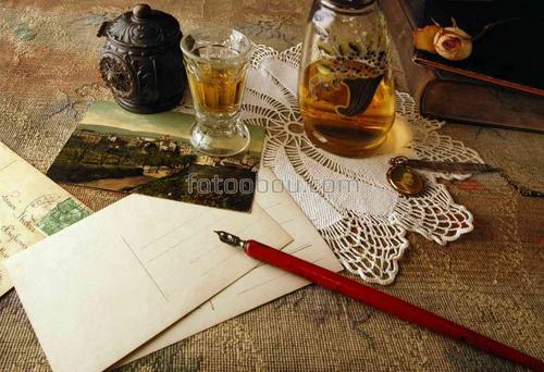 перо, фотокарточка, письмо, графин
