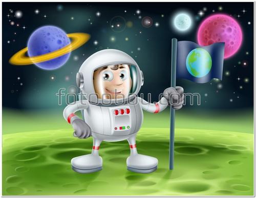 для детей, для мальчиков, космонавт, луна, детские