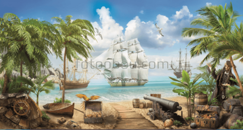 для детей, пираты, парусник, море, сокровища, пляж, песок, пальмы