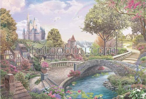 сад, замок, река, мостик, детские, домики