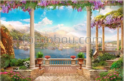 море, сад, терраса, горы, цветы