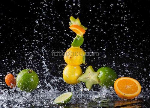 фрукты, падение, натюрморт, вода