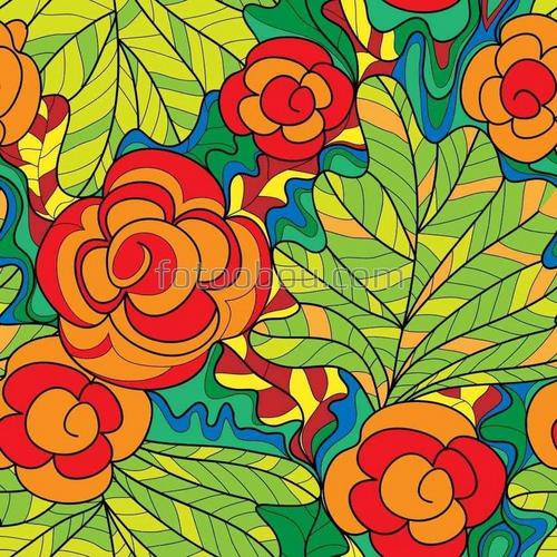 цветы, рисунок, поле, ветки, листья