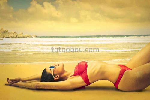 природа, девушка, отдых, песок, берег, пляж, море