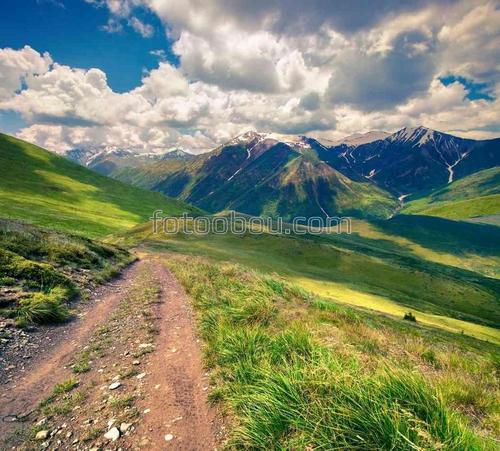 природа, дорога, горы, небо, облака