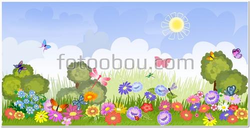 для детей, полянка, сказочная, для девочек, цветы, солнце, небо