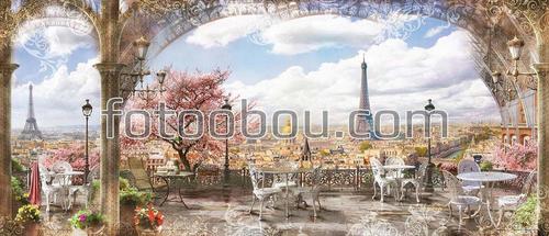 приж, эйфелева башня, терраса, кафе, цветы