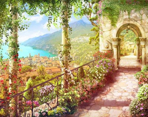 Терраса, арка, вид на горы, вид на море 