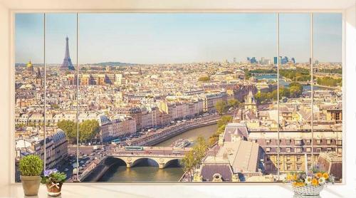 париж, река, город, мост, природа