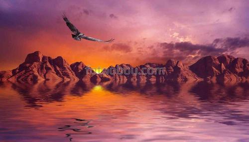 скалы, орел, вода, озеро, небо