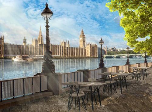 лондон, биг-бен, кафе, столики, река