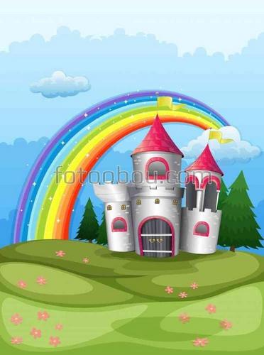 для детей, замок, радуга, природа, мультфильм