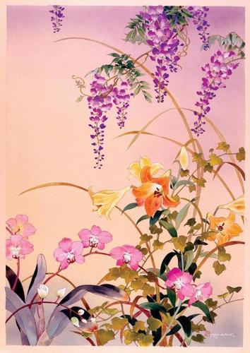 цветы, весна, лилии, магнолия, рисунок