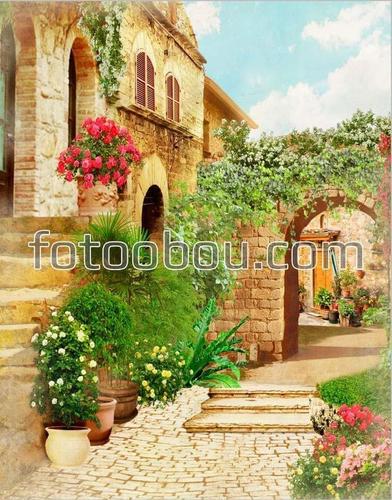 город, арка, дворик, цветы