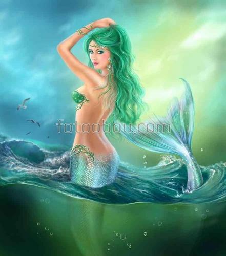 русалка, море, рисунок