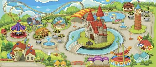 карусели, башня, часы, замок, озеро, басейн