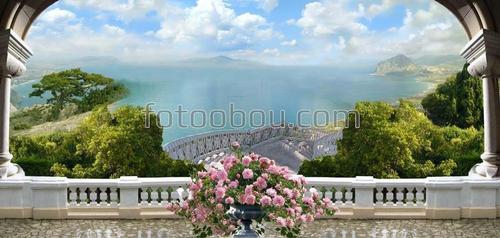 небо ,облака ,терраса, море, природа