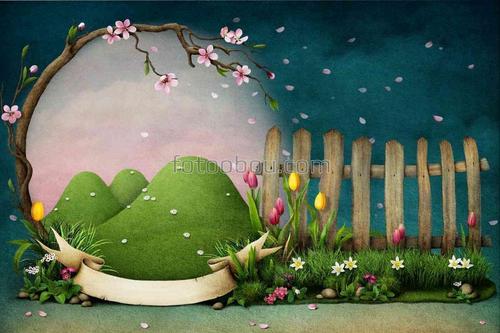 природа, цветы, деревья, горы, трава, весна, забор