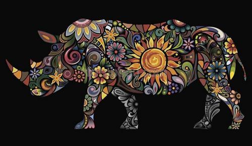 носорог, животные, сафари, рисунок