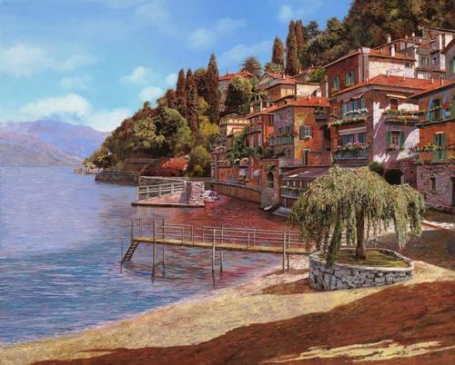 природа, озеро, набережная, город, горы