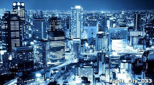 Сапфировый, город, ночь, огни, небоскребы