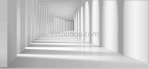 серый, коридор, стена, арка