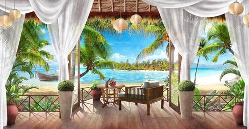 море, остров, беседка, пальмы, терраса