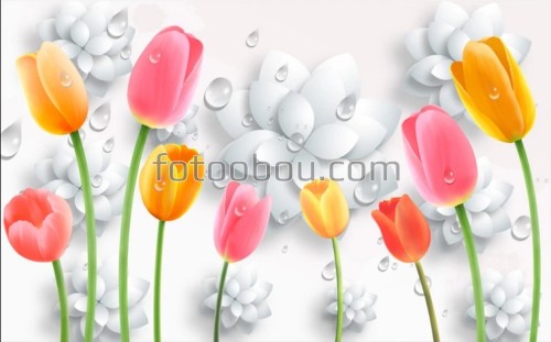 3Д Тюльпаны, цветы, капли воды