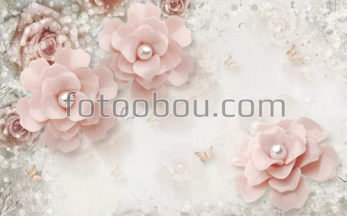 Жемчужные цветы, розы, розовые розы, жемчужины