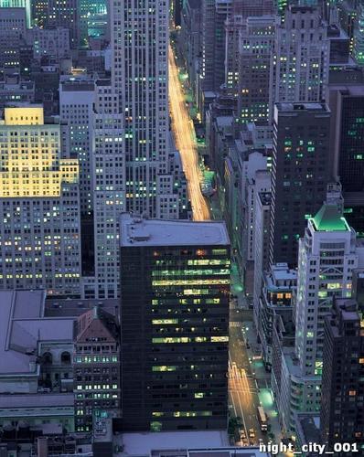 Сумерки, большого, города, дома, небоскребы