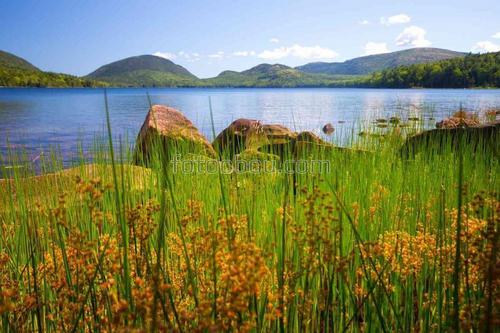 природа, озеро, горы, небо, трава