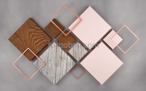 Ромбы, розовый, дерево, коричневый, 3д