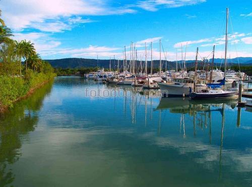 природа, яхты, море, причал, небо, облака