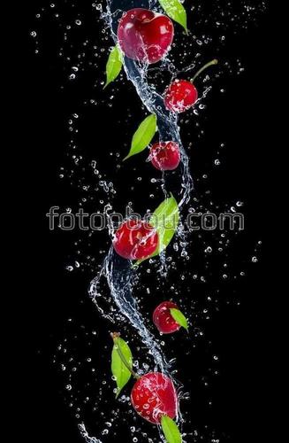 вишни, вода, фрукты, натюрморт