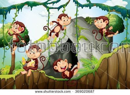 детские, обезьянки, банан, джунгли