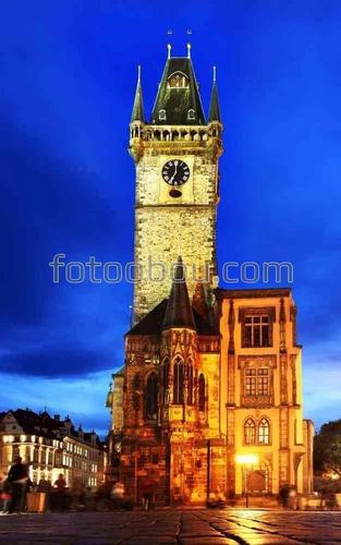 прага, чехия, часовня, улица, ночь, город