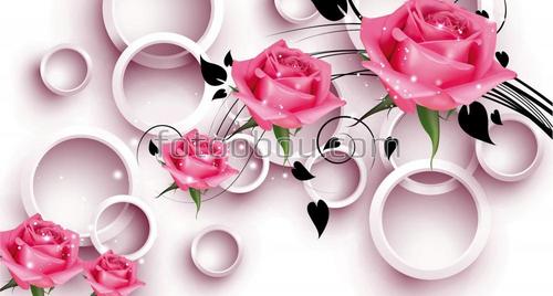 цветы, розы, круги, композиция, 3Д, расширяющее, пространство