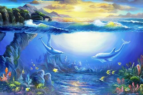 дельфины, подводный мир, море, рыбы, море 