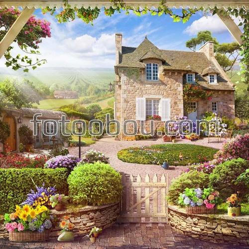 домик, сад, природа, поле, провинция