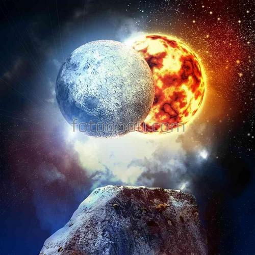 солнце, луна, вулкан, космос, природа