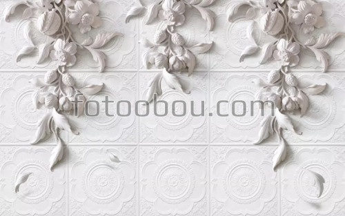 барельеф, цветы, почки, серые