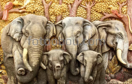 Семья слонов, слоны, 3д, 3d, на стену, стена, дизайнерские