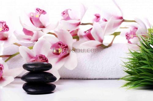 спа, цветы, орхидеи, природа, камни, полотенце